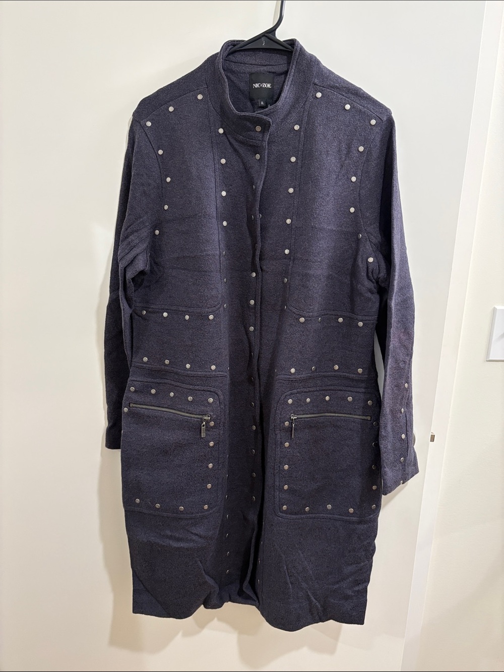 NIC+ZOE Navy Studded Long Trench Coat